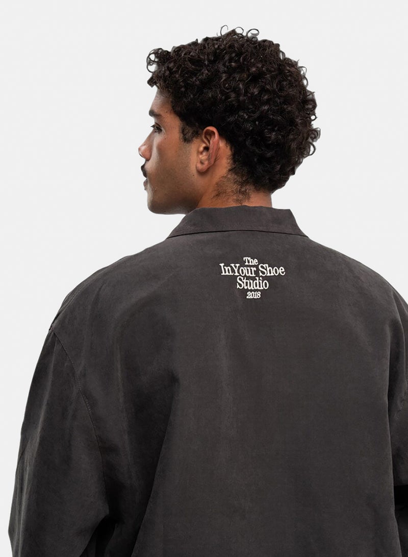 In Your Shoe Dark Grey Oversized Textured Windbreaker - Image 4